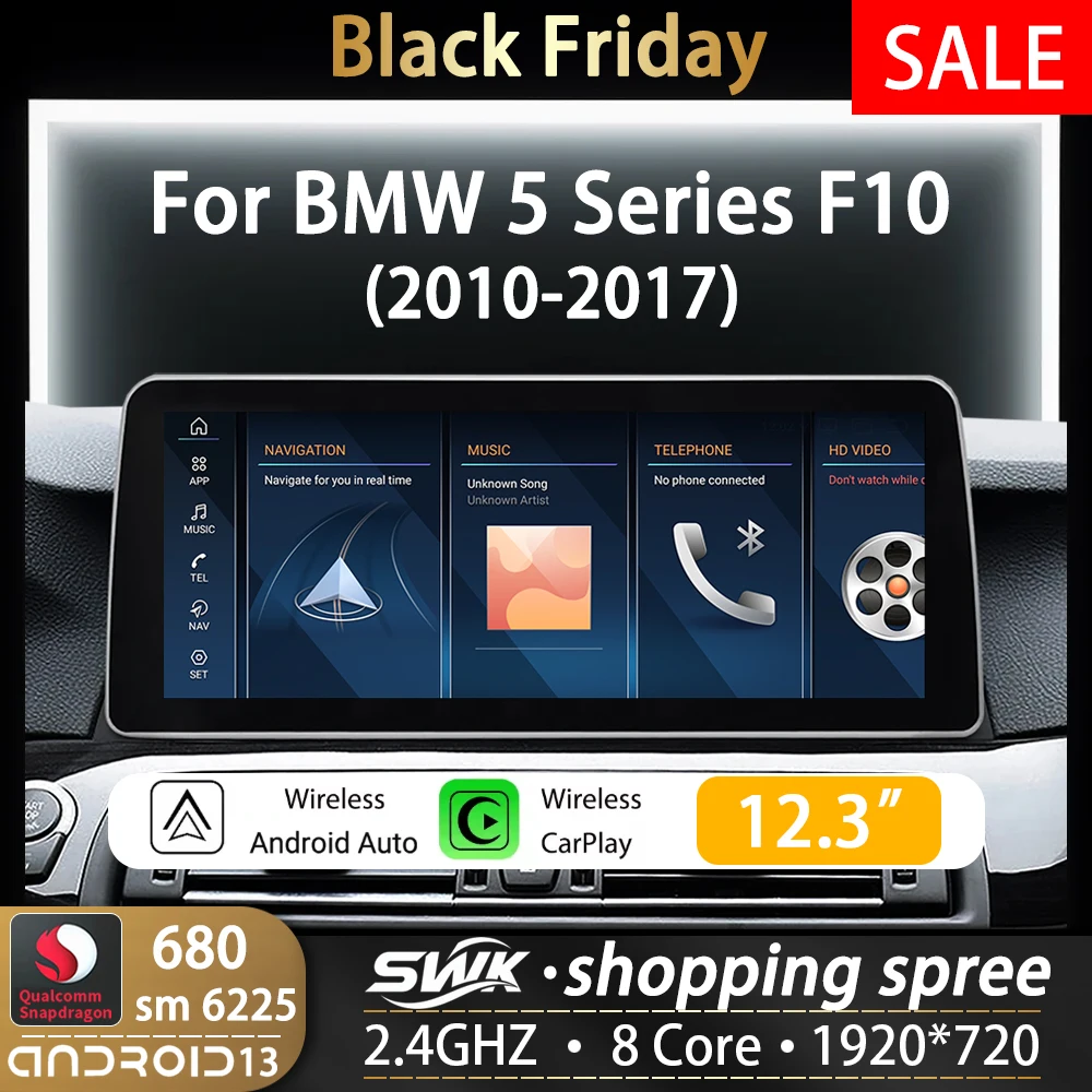 Qualcomm680 Snapdragon6225 8GB 256GB 12.3inch ID6 ID7 ID8 Android 13 Car CarPlay AUTO GPS NAVI For BMW 5Series F10 F11 BT5.1