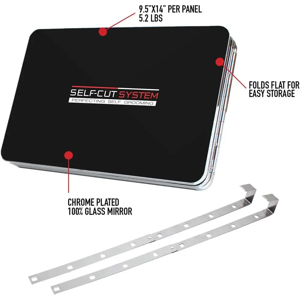 Miroir 3 voies réglable pour coupes de cheveux DIY, miroir à trois volets avec crochets en hauteur, 360 °   Voir, application d'apprentissage gratuite incluse (Lambo noir)