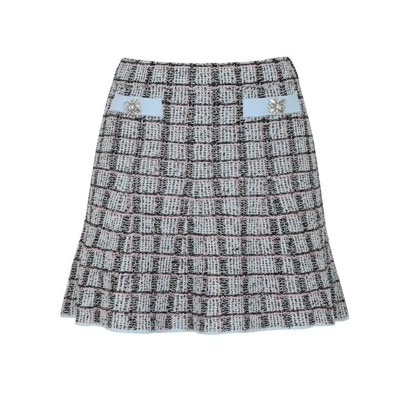 

Fashionable Plaid Woolen Knitted Skirt A-Line Skirt Half-length Bodycon Style Spring Autumn New Arrival Women's Skirt