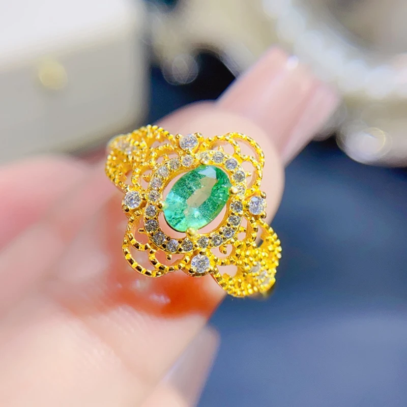 Natural Emerald Rings for women silver 925 jewelry luxury gem stones 18k gold plated free shiping items