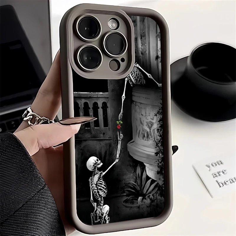 Coque de téléphone antichoc drôle Rose Lovers Skull, coque souple pour Xiaomi Redmi Note 12 13 Pro Plus 5G 12S 11S 11 10S 10 Redmi 12 13C