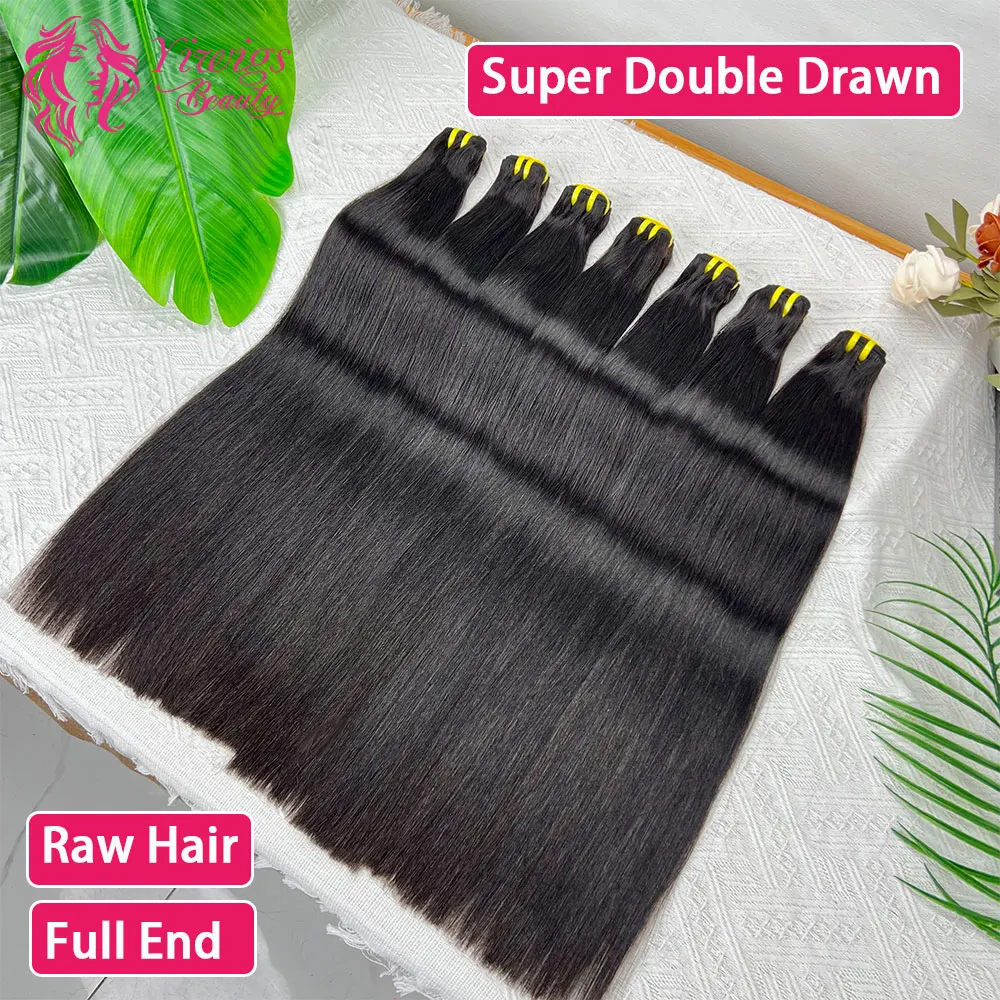 

Super Double Drawn Bone Straight 100% Weave Human Hair Bundles Raw Hair Extensions Natural Black 3 4 Bundle Deals Unprocessed