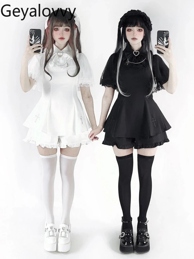 

Japanese Homemade Mine Series Mass-produced Cape Short-sleeved Waist Top Simple Embroidered Dress and Leggings Sweet Set
