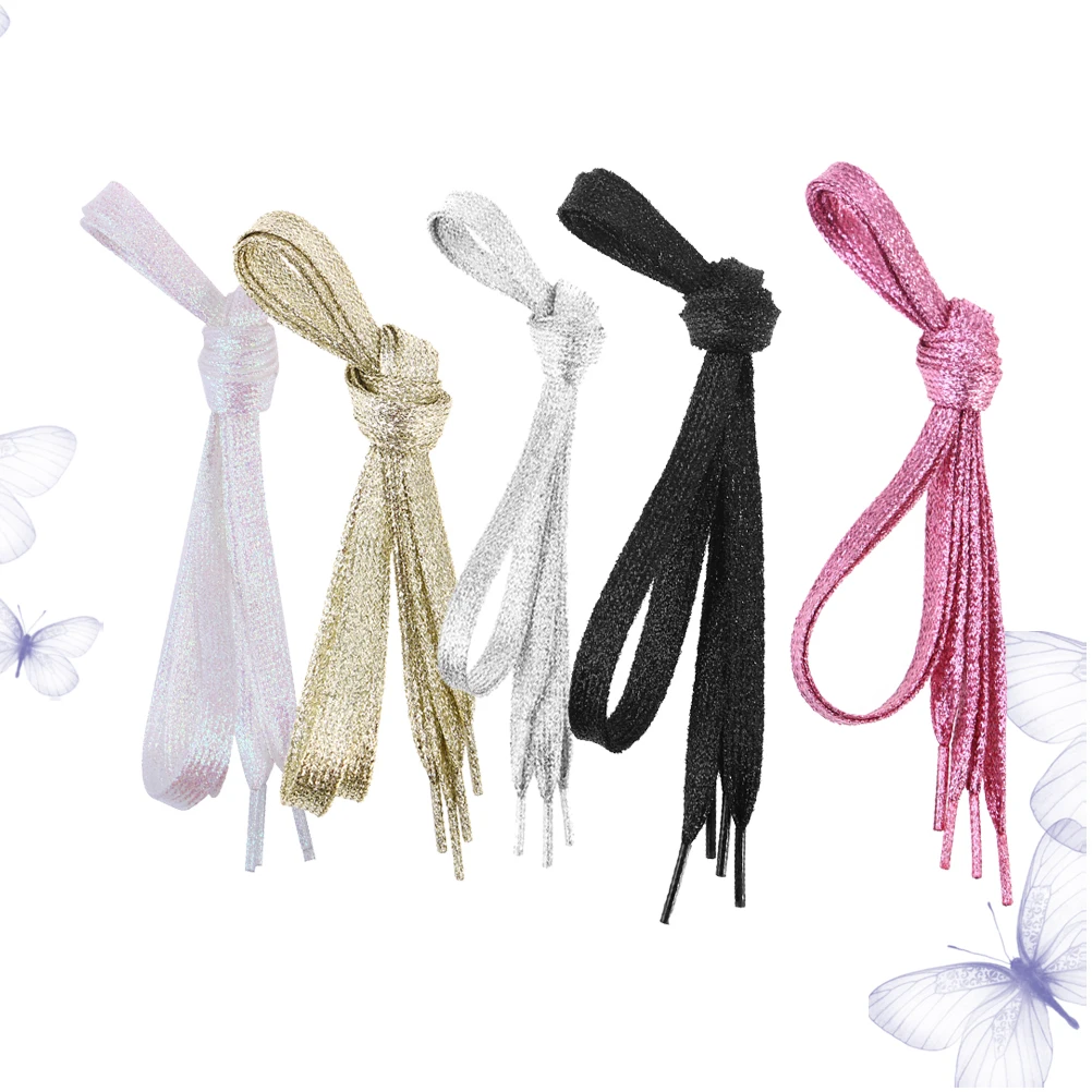 

5PCS Colored Shoelaces Flat Glitter Extra Long 110cm 16Colors Women Shoes Ties Thick Pearlescent Shoe Lace Stylish