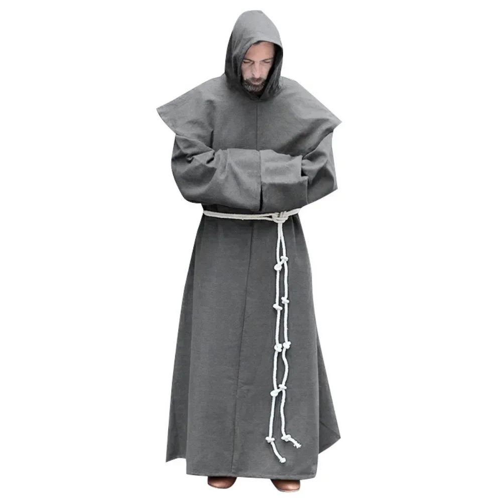 

Medieval Monk Cosplay Costume Pastor Father Hooded Robe Catholic Religion Missionary Role Play Cassock Halloween Carnival Party