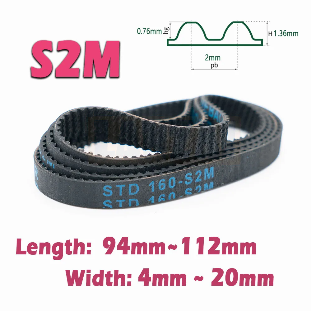 

S2M Length 94~112mm Closed Loop Timing Belt Width 4~20mm Rubber Drive Belt Length 94 96 98 100 102 104 106 108 110 112mm 2M CNC