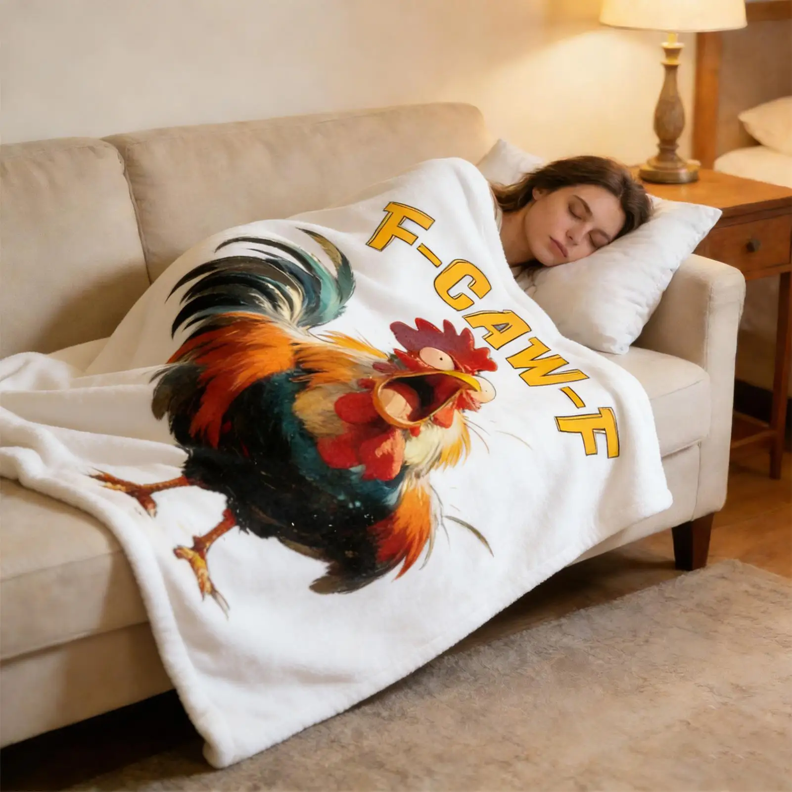 Funny F-Caw-F Chicken FCAWF Plush Blanket Novelty velvet Throw Blanket For Home Decor Super Warm Holiday Stocking Stuffers