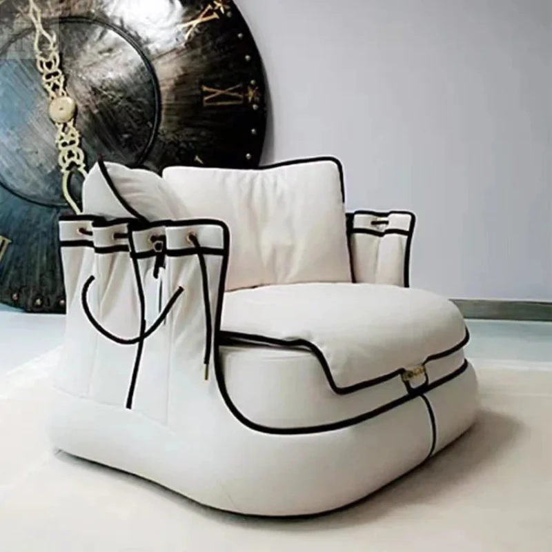 

Creative Petal-Shaped Straight-Line Sofa Living Room Model Room Strap Design Genuine Leather Sofa