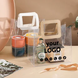 10 PCS Transparent Tote Bags PVC Gift Cosmetic Bags Wedding Party Gift Packaging Bags Christmas Candy Birthday Gifts Custom Logo