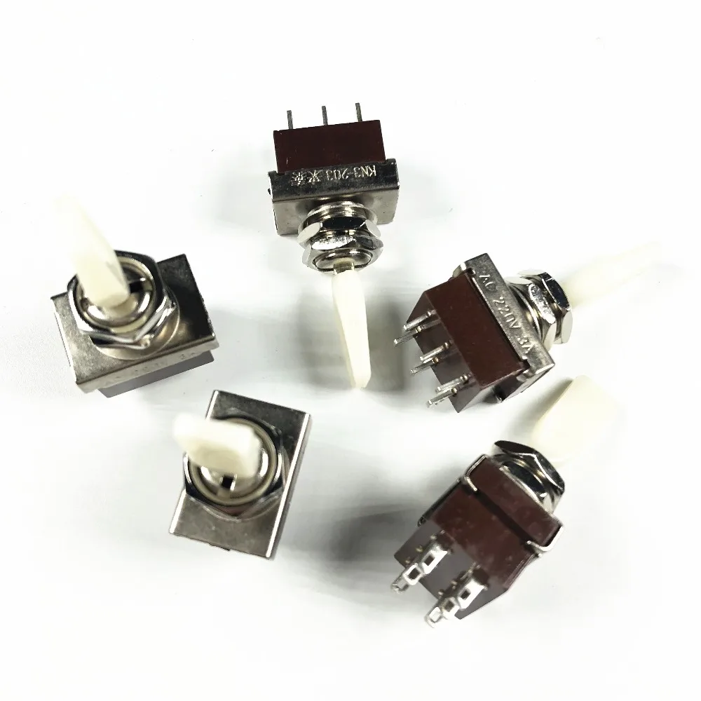 5 sztuk AC 220V 3A DPDT On/Off/On utrzymany Lcoked 3 Positon 6 Pin Mini przełączniki dźwigniowe KN3-203