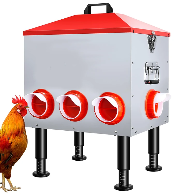 Poultry Anti-Waste Height-Adjustable 55Lbs Large Capacity Metal Automatic Chicken Feeder with Visual Window