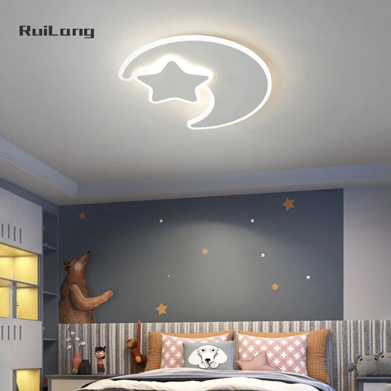 Kids Room Ceiling Lamp Star Moon Chandelier Cartoon White Decor Nursery Baby Boy Girl Children Bedroom Plafon led Ceiling Lights