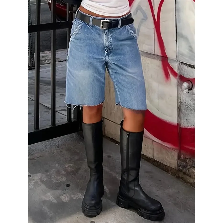 

Trendy High Waist Wide Leg Jeans Women's Summer Casual Washed Frayed Denim Shorts Cotton Blend Comfortable Flexible Fit