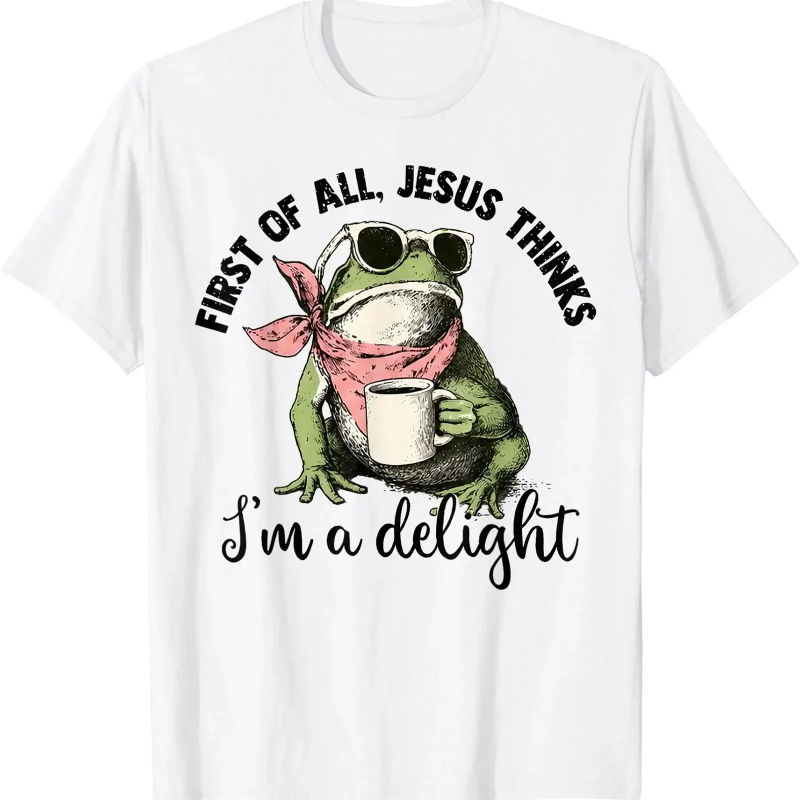 Funny Christian Frog First of All Jesus Thinks I'm A Delight T Shirt vintage Washed streetwear Top For Everyday Wear Unisex