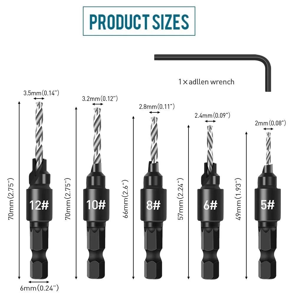 Professional Adjustable Wooden Drill Bit Set, Used for Wood Countersink Drill Bit with Depth Stop