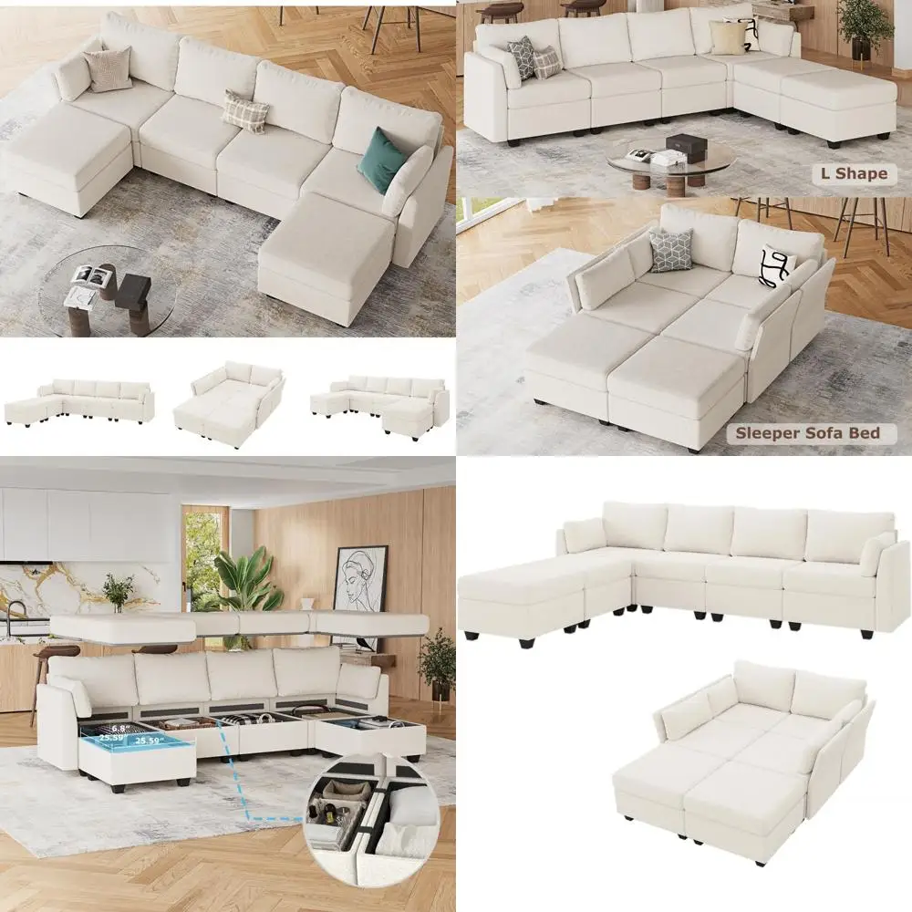 

"6-seat modular sofa with storage, memory foam, and convertible options for living room"