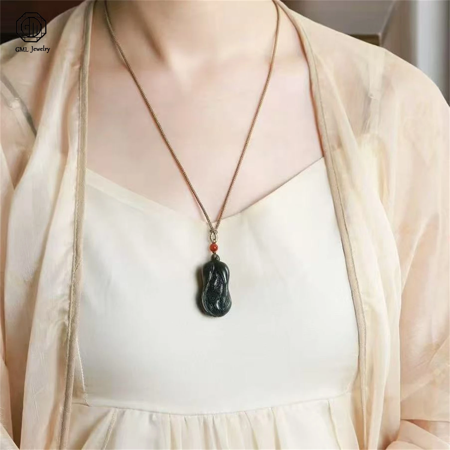 Natural Hetian Qinghai Old Material Lake Water Green Jade Cabbage Pendant Unisex Men Women Gemstone Necklace Jewelry Gift