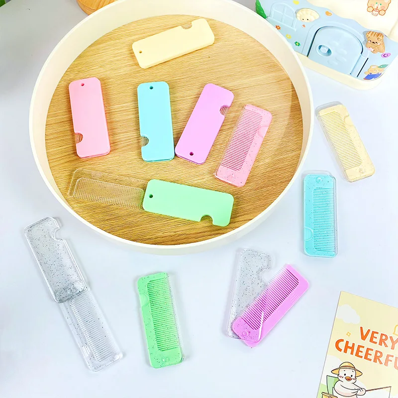 1PC Portable Folding Comb Set Makeup Mirror Cute Mirror Comb For Girls Pocket Size Travel Comb