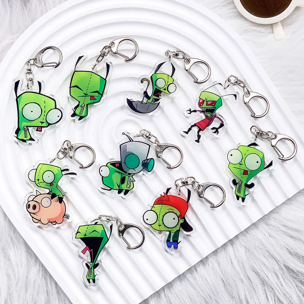 1/9PCS Porte-clés en acrylique de dessin animé Invader ZIM, amusant et mignon, accessoires pour sac, breloques pour sac à dos, pendentif kawaii, porte-clés, cadeaux pour amis