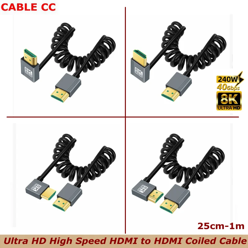 UP Down Left Right 8K Short HDMI-compatible Coiled Cable,48Gbps High Speed Male to Male HDMI 2.1 Support HDR,8K@60Hz,4K@120Hz