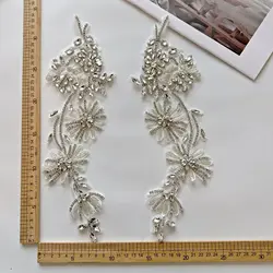 2pc/set Luxury Rhinestone patches for clothing DIY beaded lace appliques wedding dress waist band decoration head scraf