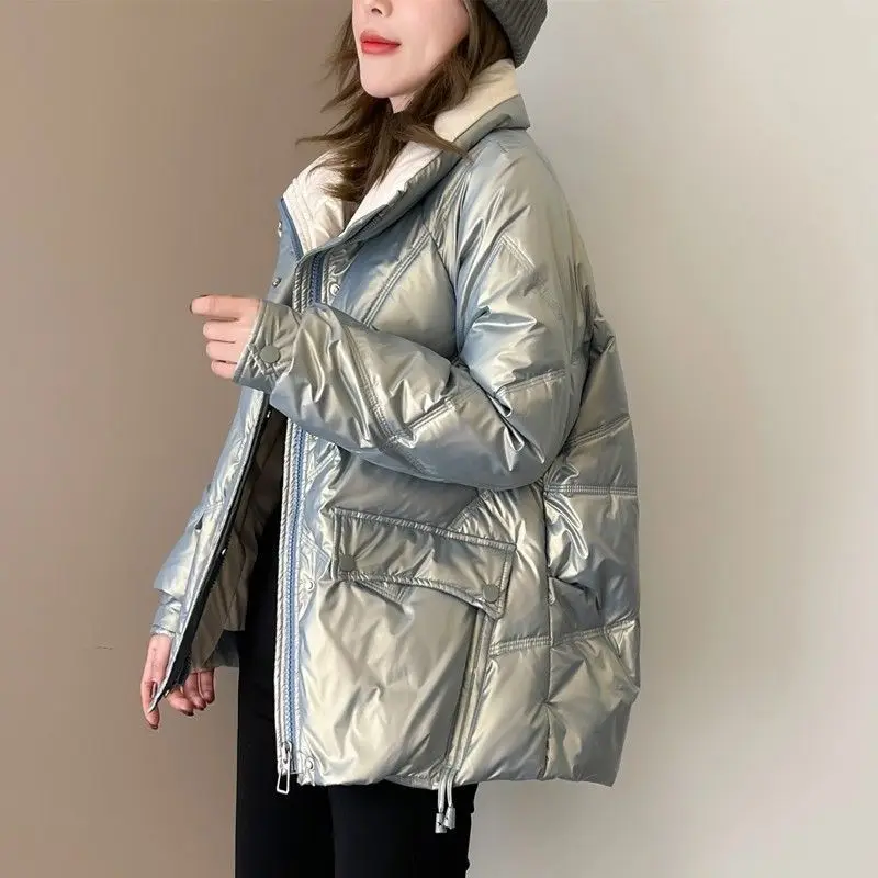 

Блестящее хлопковое пальто без стирки, женское зимнее пальто 2024, новая корейская свободная короткая облегающая куртка