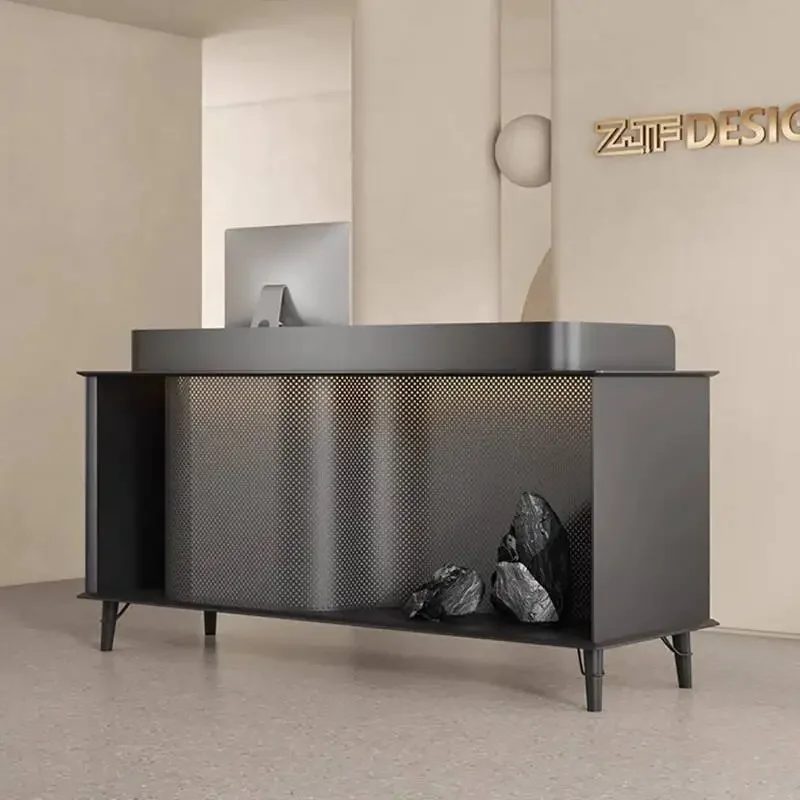 Modern Black Reception Desks Counter Luxury Service High-end Reception Desks L Shaped Front Desk Schreibtisch Office Furniture