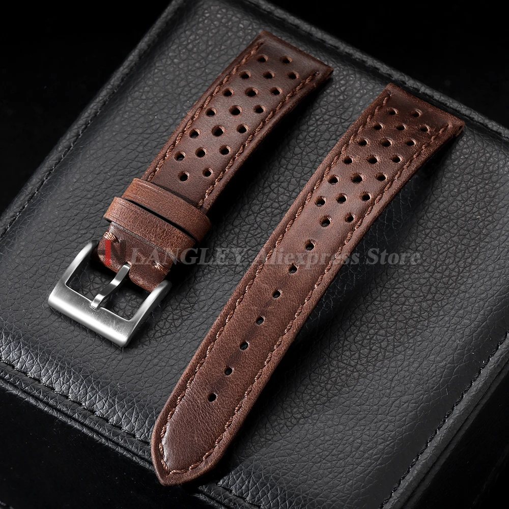 Armband aus echtem Rindsleder für Samsung Galaxy Watch 7, 6, 5, 4, weiches, atmungsaktives Retro-Armband für Seiko 18 mm, 20 mm, 22 mm