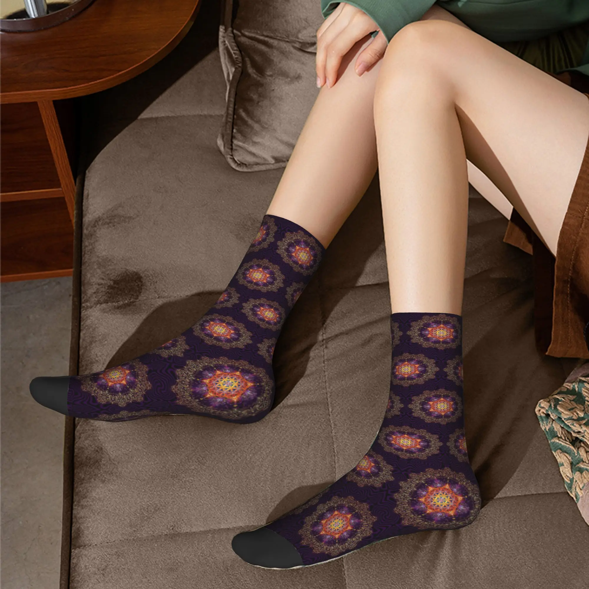 Flower of Life Golden Lace Mandala Socks Harajuku Sweat Absorbing Stockings All Season Long Socks Accessories Man Woman Gifts