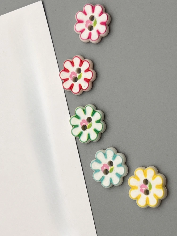 10pcs Colorful 2-hole Plum Blossom Flower Buttons Kids Baby Sweater Knit Cardigan Dress Decorative Garment Buttons