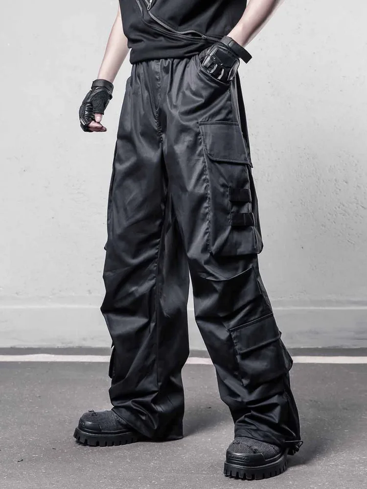 High Street Techwear Style Punk Large Pocket Overalls Dark plus Size Dance Wide Leg Pants Straight-Leg