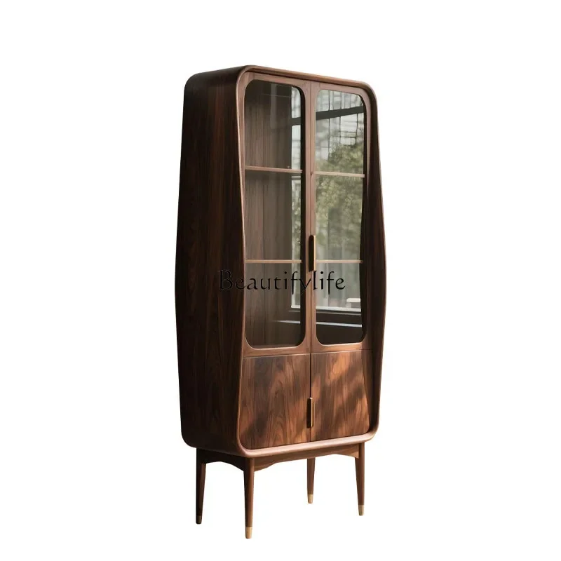 

ls 18North American black walnut wine cabinet solid wood bookcase modern simple light luxury display