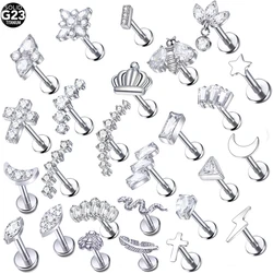1Pc G23 Titanium Ear Piercing Ring Lobe Internal Thread CZ Labret Lip Ear Bar Cartilage Earring Nail Tragus Stud Body Jewelry