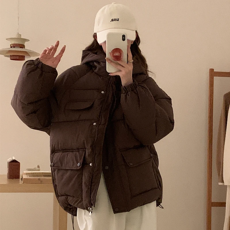 Parkas Frauen Baggy Kapuze All-Match koreanischen Stil warme Mode Persönlichkeit Langarm High Street Office Lady Kleidung Winter