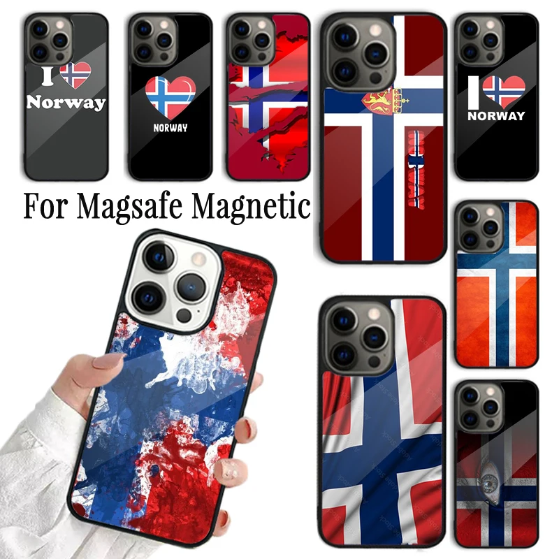 Coque Phone Case For iPhone 16 15 14 13 12 Mini 11 Pro Max Plus Magsafe Magnetic Wireless Charging Cover Norway Flag