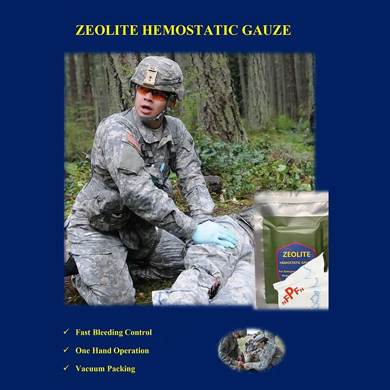 1Bag Hemostatic Kaolin Gauze Combat Emergency Trauma Z-Fold Soluble For Ifak Tactical First Aid Kit Medical Wound