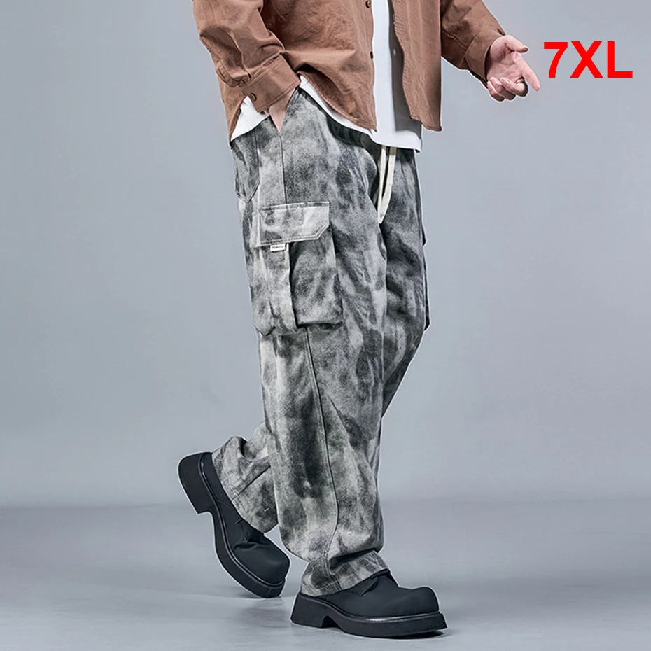 

Spring Autumn Camouflage Straight Pants Men Plus Size 7XL Pants Fashion Casual Elastic Waist Cargo Trousers Big Size 7XL