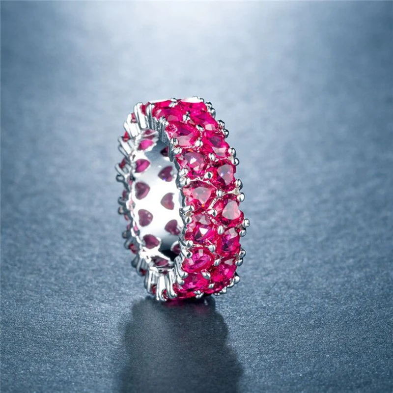 Ring For Women Luxury Created Ruby Heart Lab Grown Gems White Gold Plated For Gift Fashion Jewelry