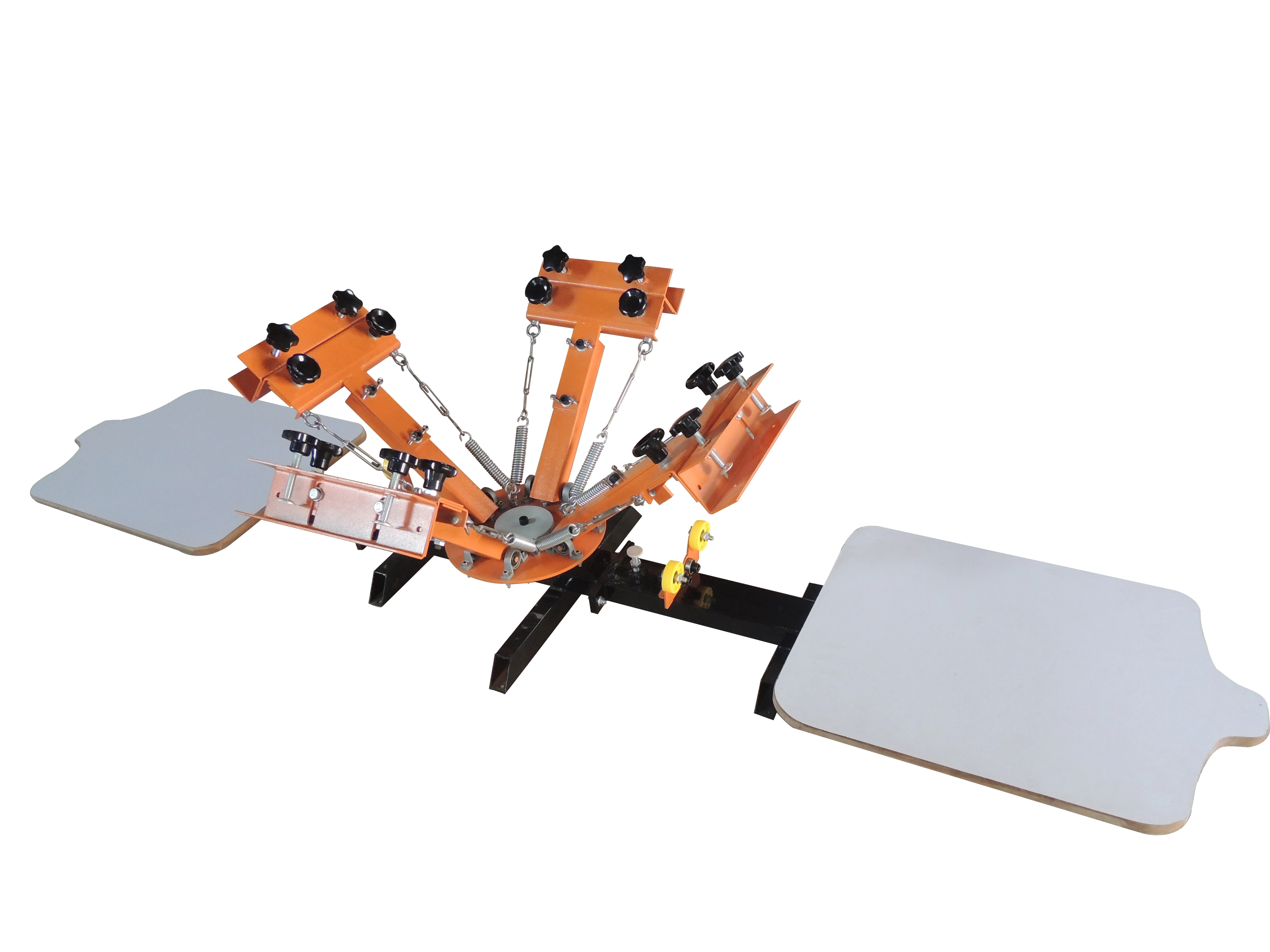 آلة طباعة الشاشة الحريرية تي شيرت دائري 4 ألوان 2 محطة طابعة شاشة يدوية