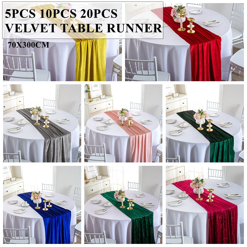 

5pcs Lot Premium Velvet Table Runner 10ft Long Poly Tablecloth Runners For Wedding Banquet Event Decoration