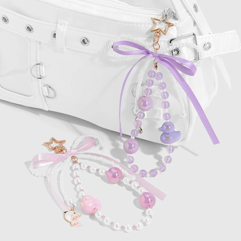 

Y2K Exquisite Sweet Bow Keychain Cute Duck Beaded Keyring Trendy Aesthetic Key Holder Bag Pendant Decoration For Girl Gifts