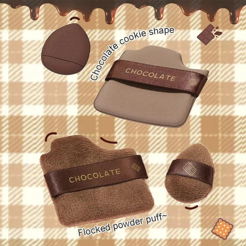 6 PCS Chocolate Powder Puff Set Box/Bag , Wet And Dry Sponge, Soft Leather Flocking Makeup  Air Cushion