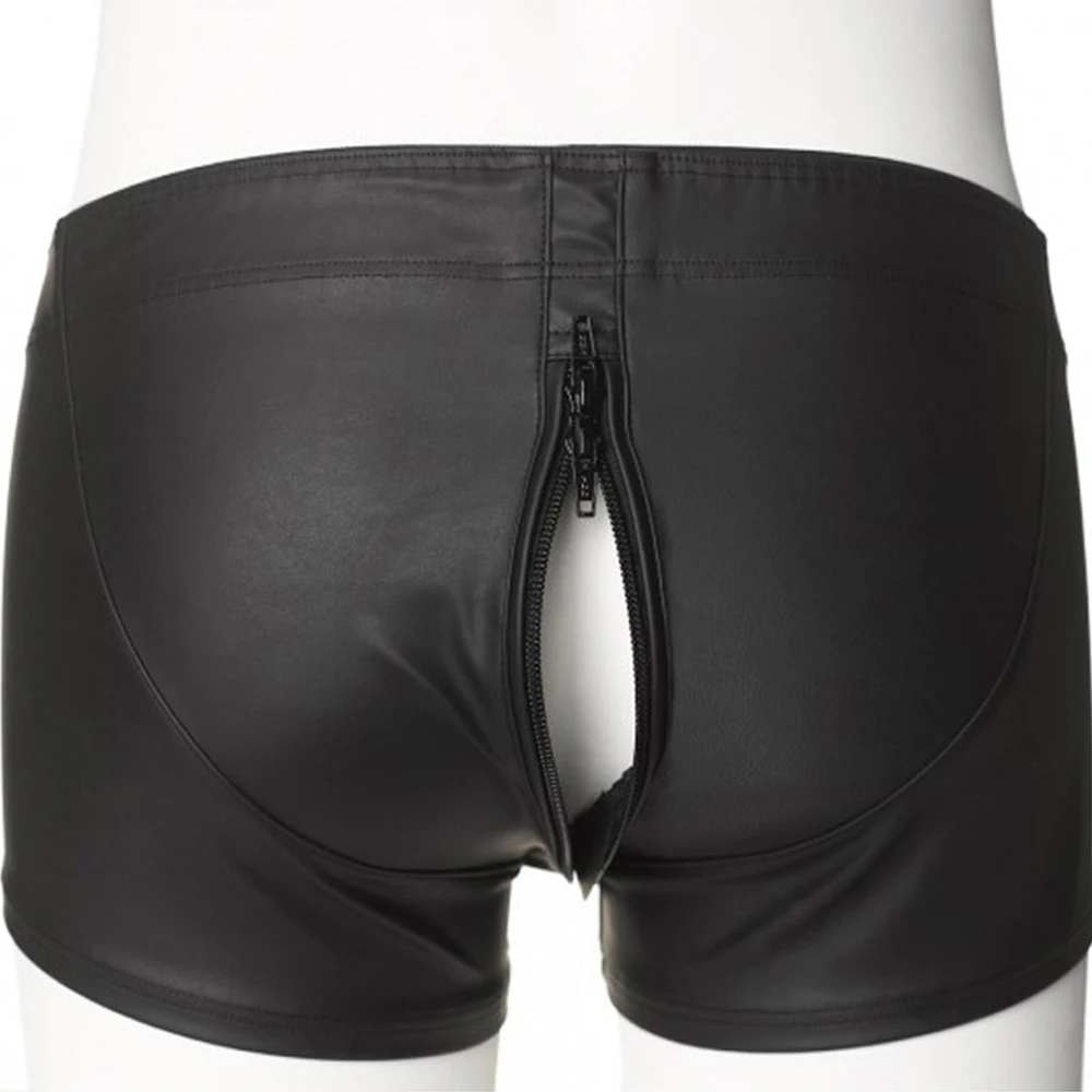 Boxer en Faux cuir pour homme, sous-vêtement doux, confortable, de haute qualité, avec fermeture éclair