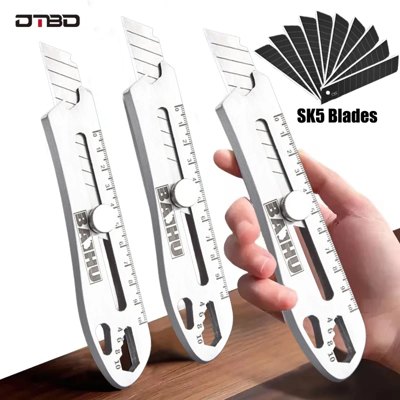 

DTBD 6in1 Multifunction Stainless Steel Utility Knife Tail Break Design/Ruler/Bottle Opener Retractable Box Cutter Art Supplies