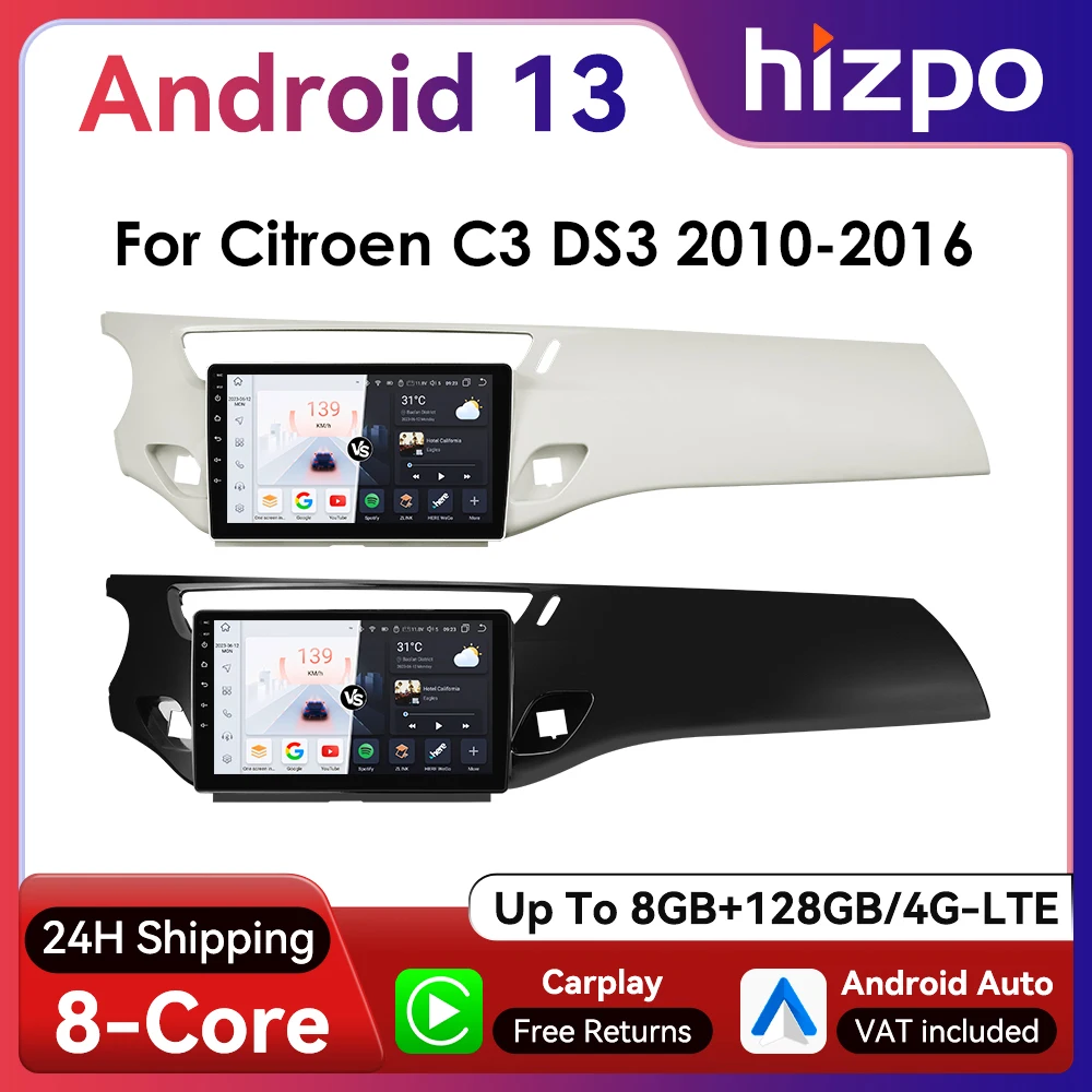 Hizpo 2Din 9-inch CarPlay Android Auto Car Radio for Citroen C3 DS3 2010 - 2016 UI7862 Multimedia Navigation GPS RDS DSP SWC BT