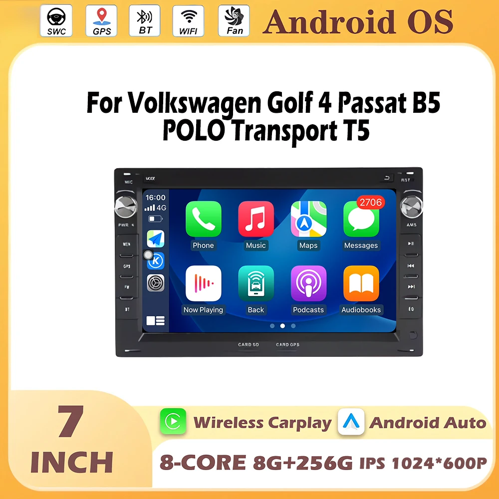 Android 16 Auto Carplay For Volkswagen Golf 4 Passat B5 POLO Transport T5 Car Radio Video Multimedia Player GPSNavigation DSP