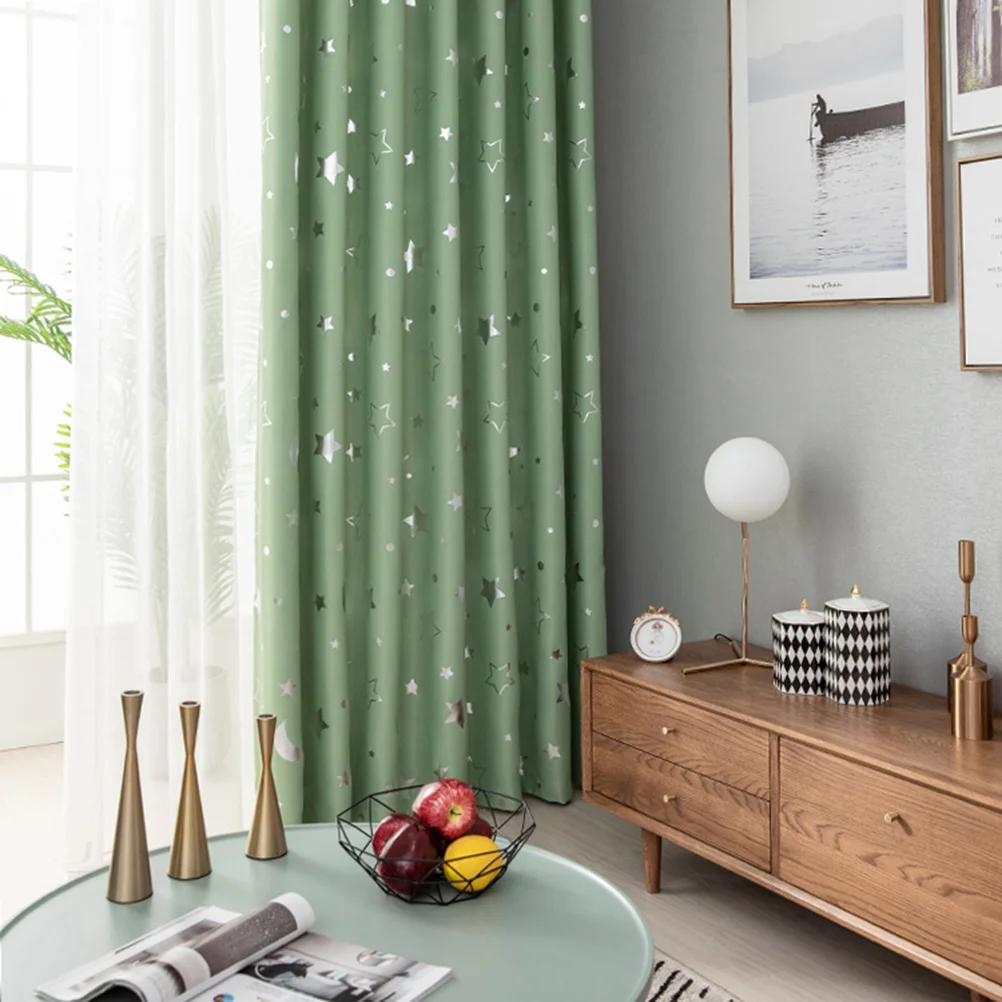 

1 pc 100X130Cm Green Silver Stars Moon Print Window Curtain Blackout Heat Insulation Thermal Curtain For Living Room Bedroom