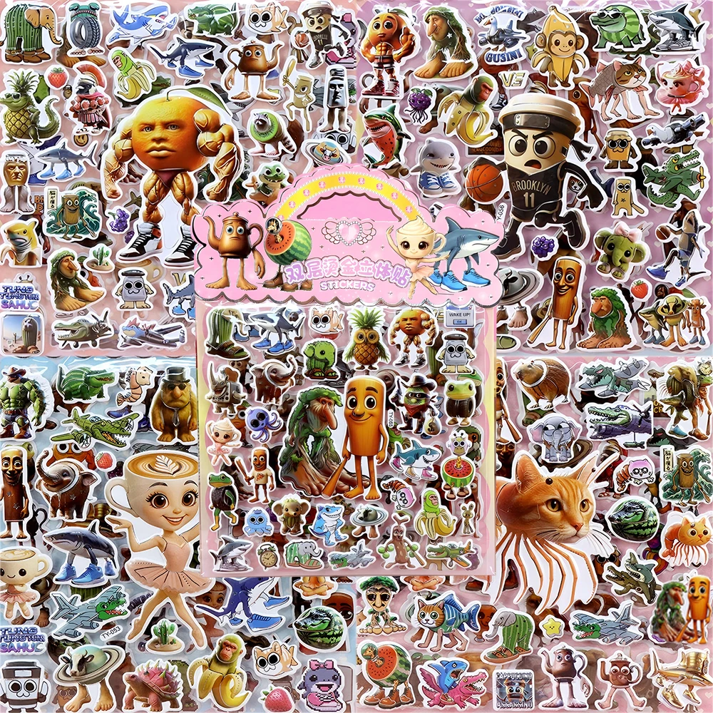 3D Abstract Animal Bubble Stickers Italian Brainrot Animals Tung Tung Sahur Sticker DIY Helmet Stationery Bike Funny Sticker Toy
