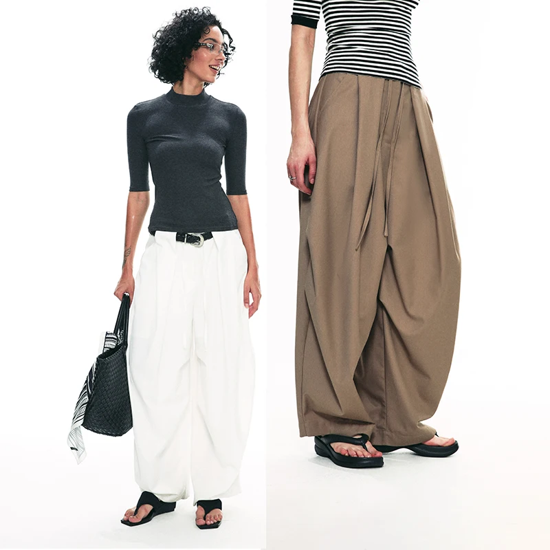 

SINGLE MOMENT Casual Loose Wide Leg Paratrooper Pants Dra Comfortable Women's Mid-Year Polyester Fiber Straight Tube Trou...