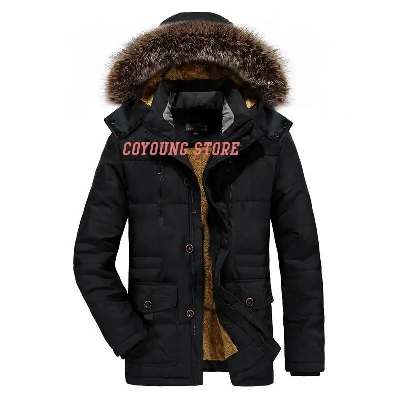 Custom Large Size Men Parkas Coat Plus Veet Thicken Zipper Clothing Warm Detachable Fur Collar Mens Winter Jacket
